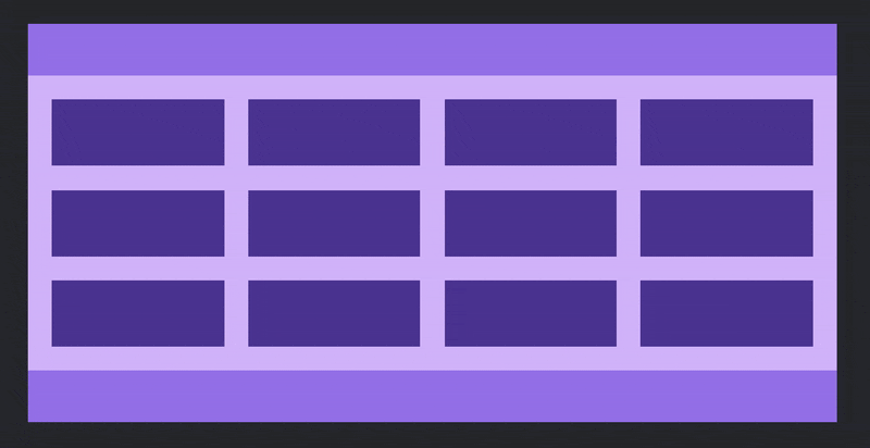 A responsive grid of 3 rows with 4 columns in each row