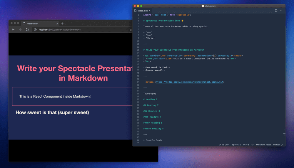 Screenshot of Spectacle being written in markdown