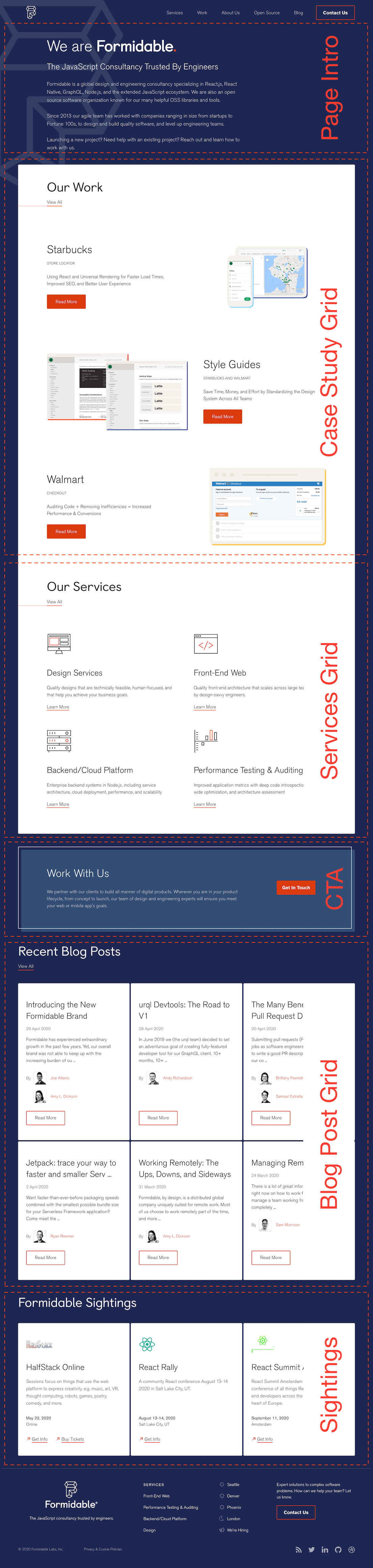 Layout of page broken into sub-sections