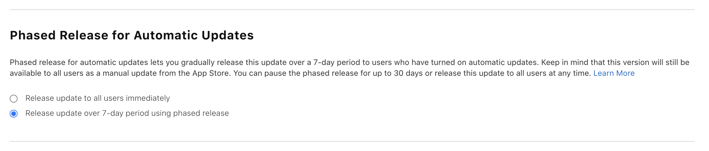 Screenshot of Phased Release messaging in App Store