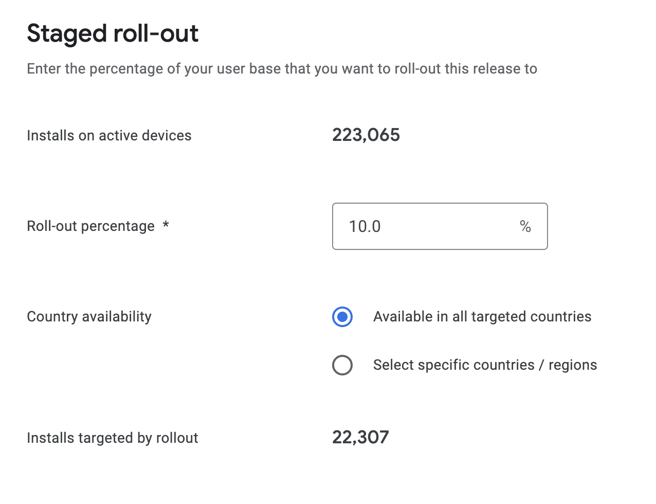 Screenshot of Staged Roll-Out set-up