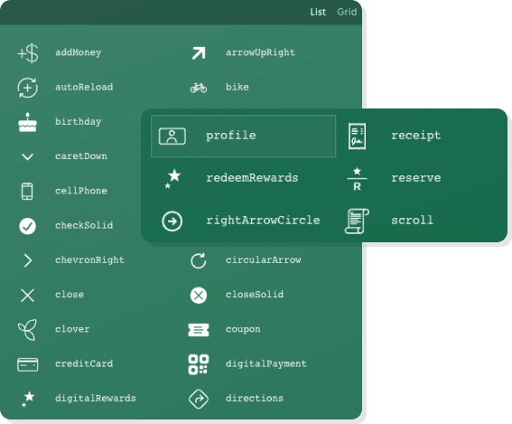 Part of the icon library established within style guide