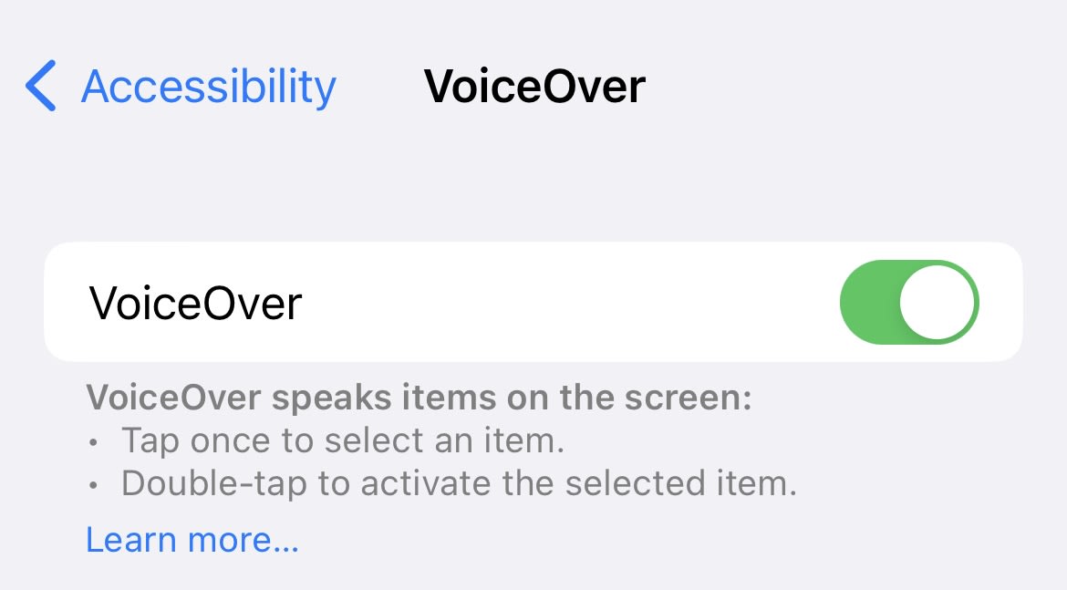 Screenshot of voiceover screen with coiveover enabled