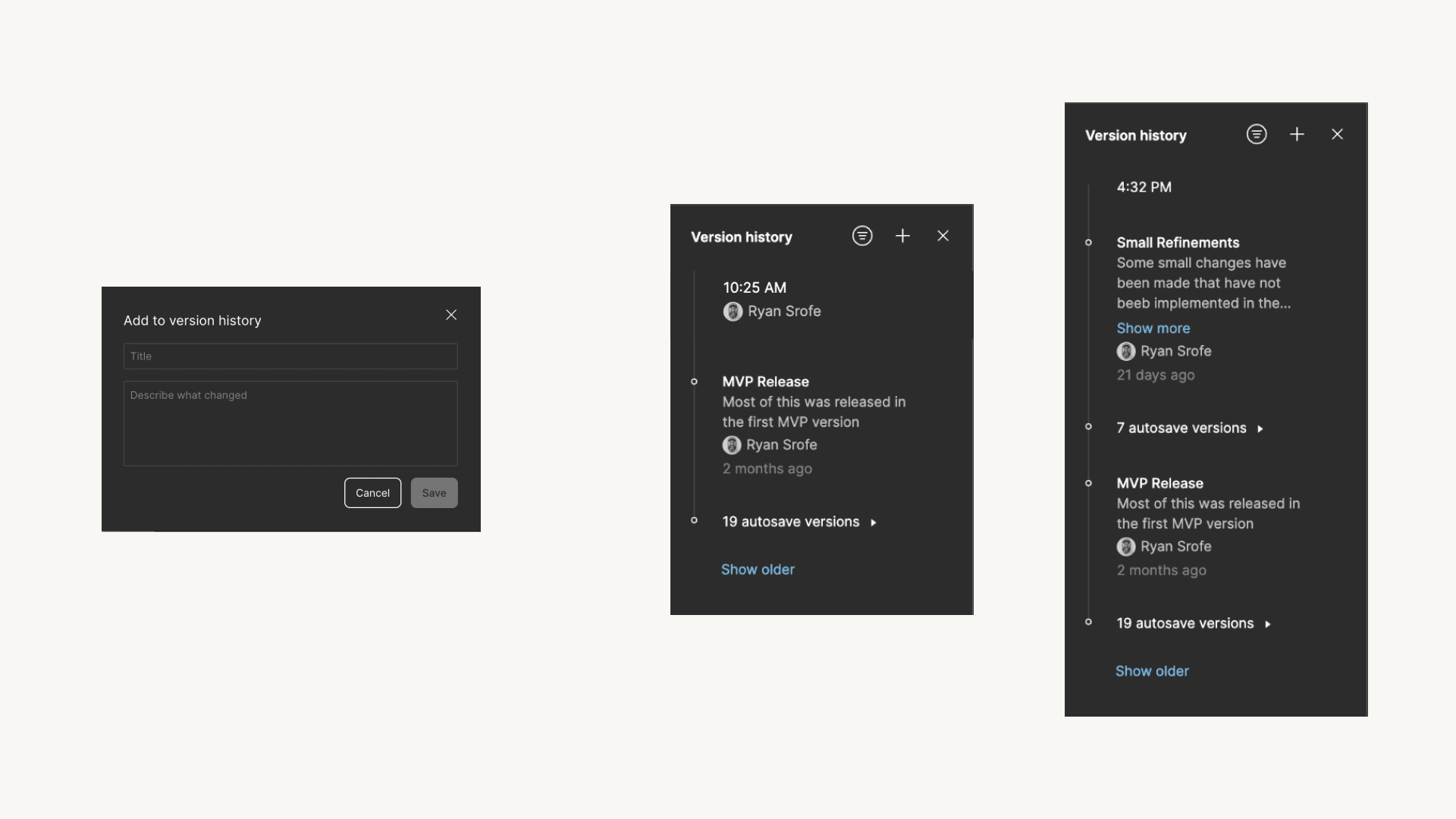 Native version history in Figma feels like it is meant for releases and versioning of the file as a whole.