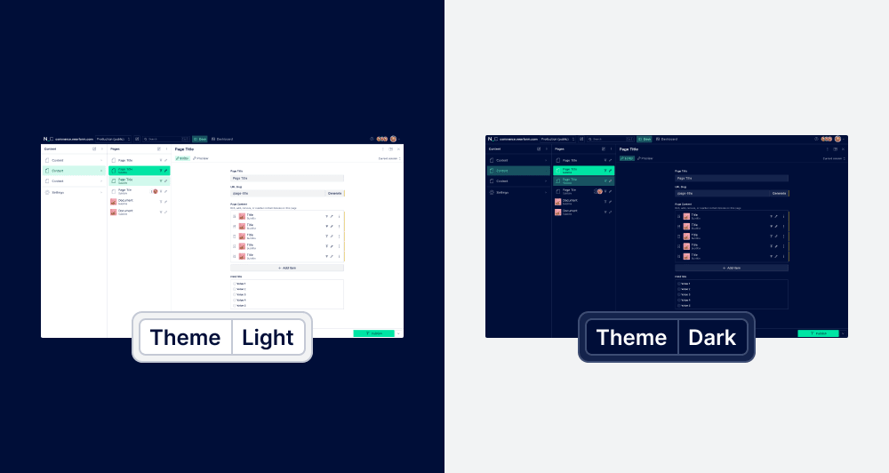 Comparing light and dark mode studio themes