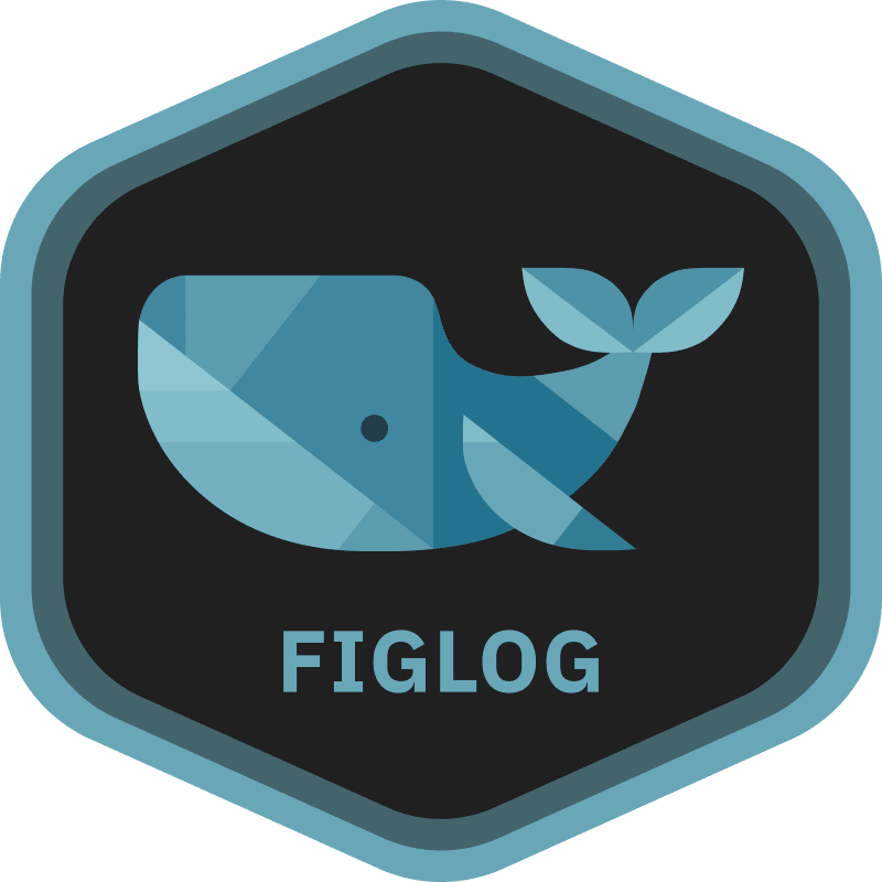 Badge with FigLog logo that includes a whale