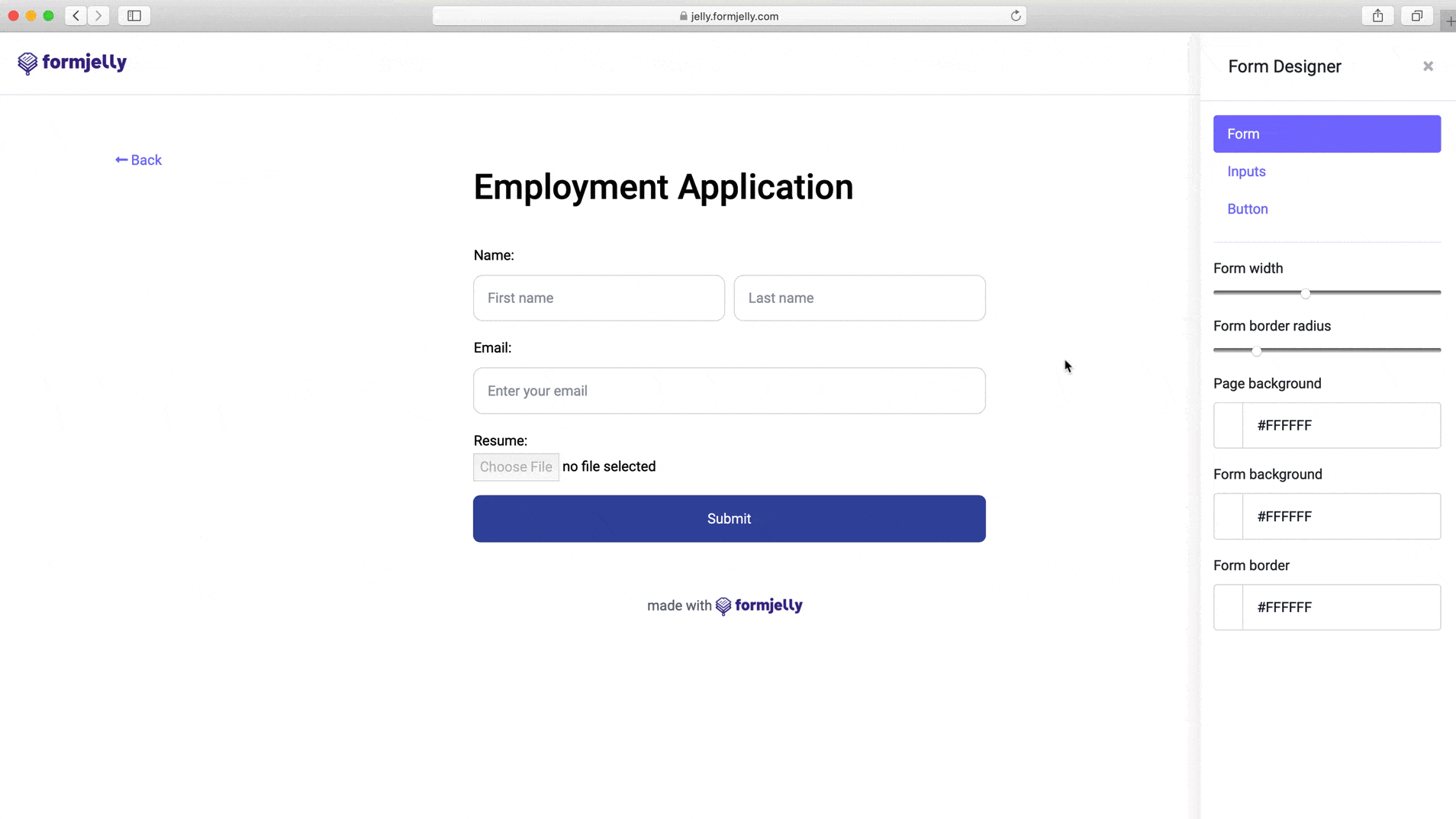 GIF demonstrating how to update the design of a form