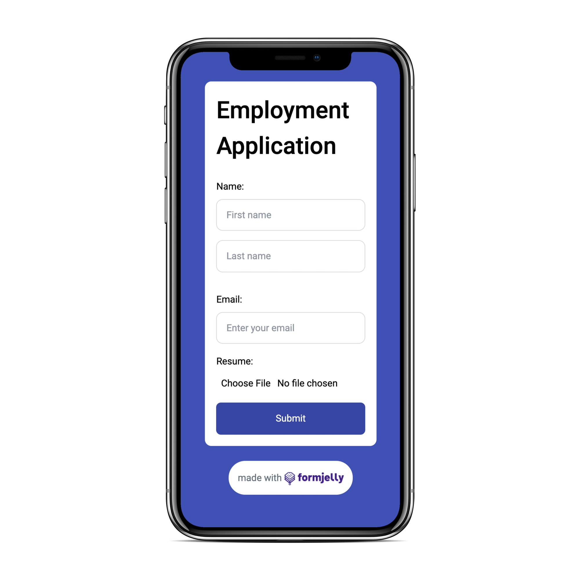 Example form displayed on a mobile device