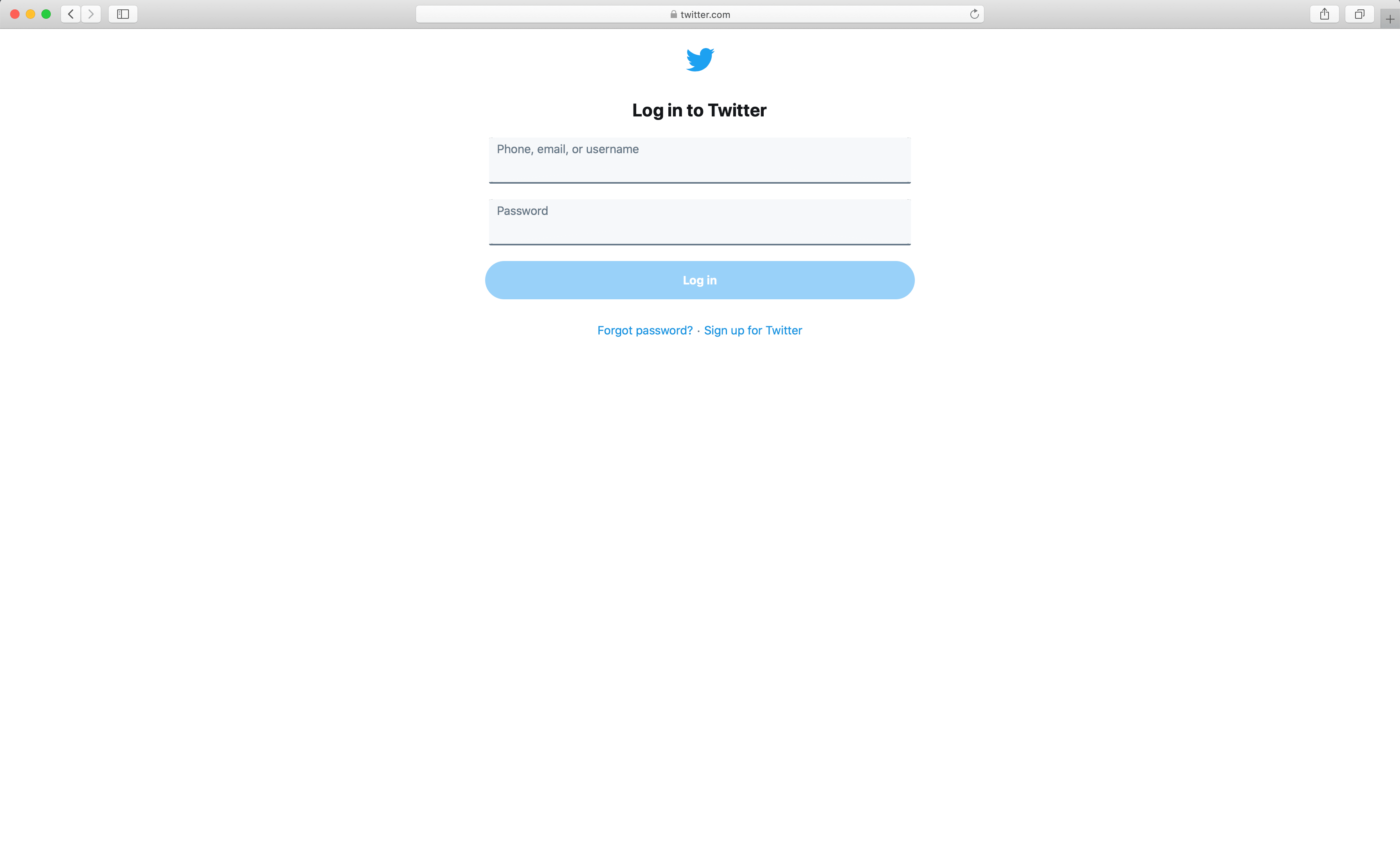 The Twitter login page