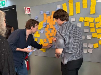 To gutter som monterer postit-lapper