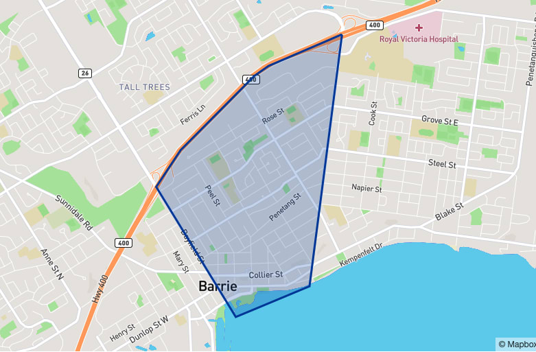 Barrie City Centre neighbourhood borders Barrie City Centre neighbourhood borders