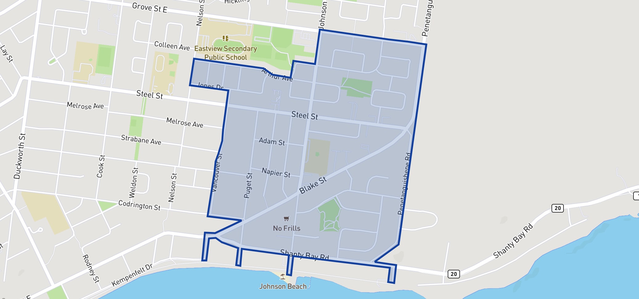 Johnson Street Public School neighbourhood borders Johnson Street Public School neighbourhood borders