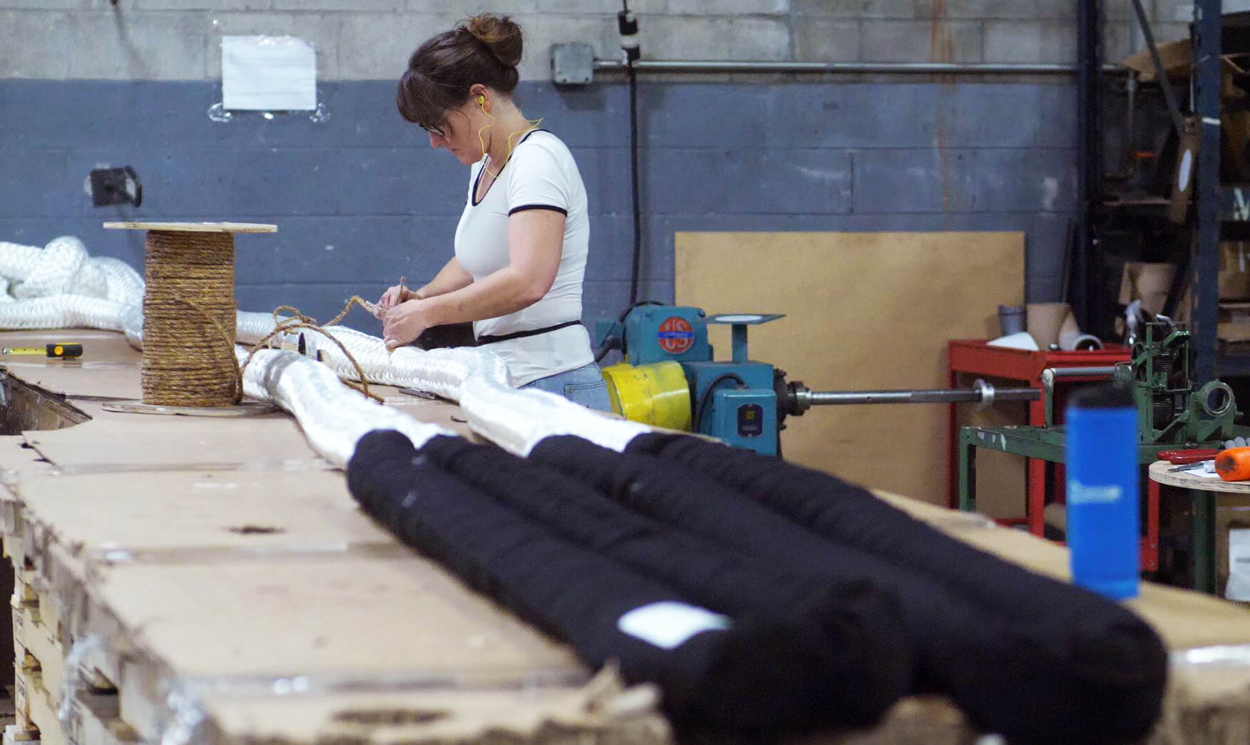 Rope being measure in the Orion Cordage warehouse Rope being measure in the Orion Cordage warehouse