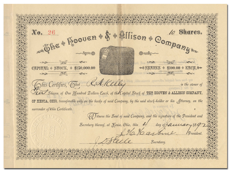 The Hooven & Allison Company Certificate The Hooven & Allison Company Certificate