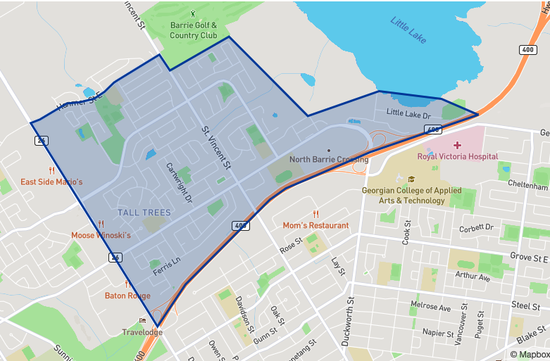 Barrie North End neighbourhood borders Barrie North End neighbourhood borders