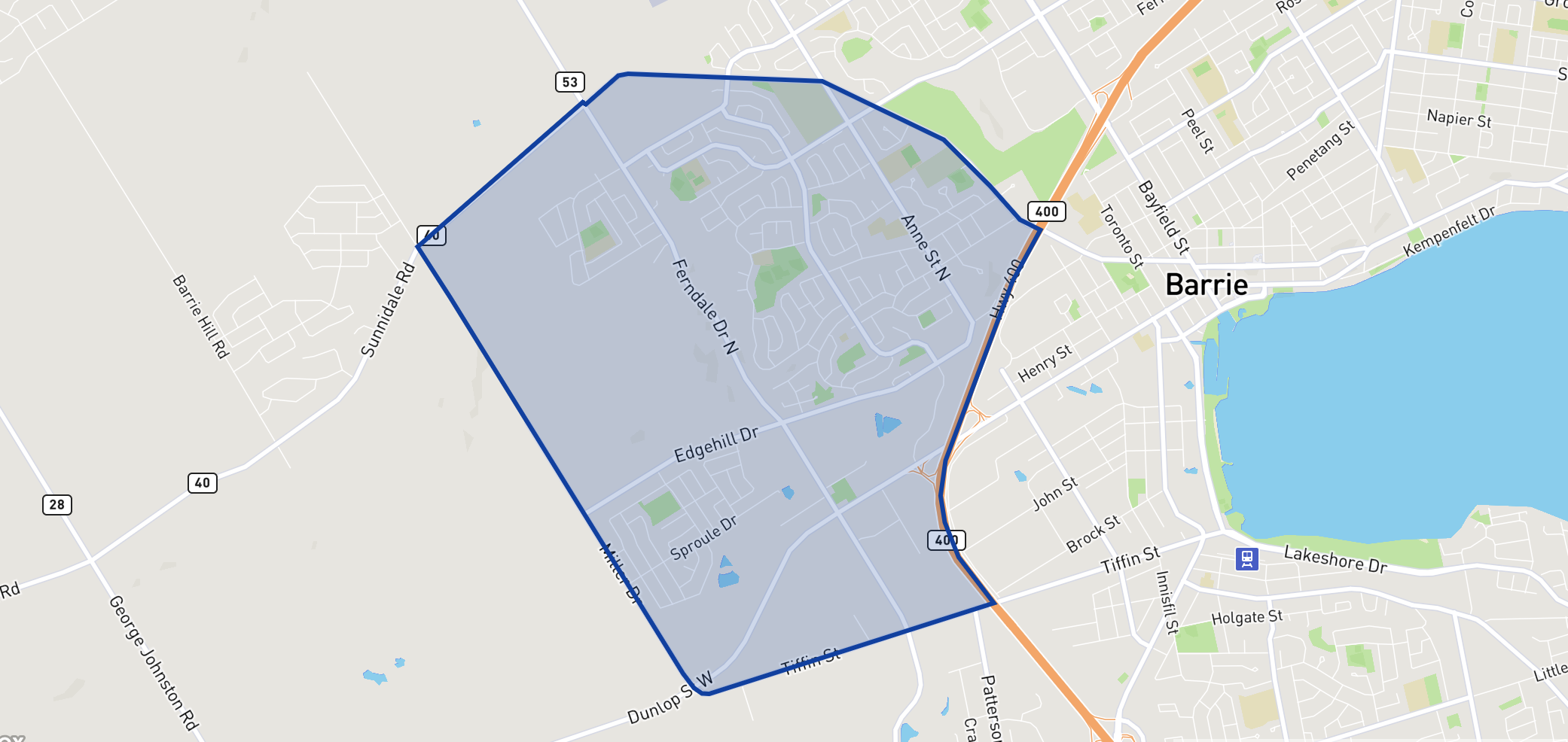 Barrie West neighbourhood borders Barrie West neighbourhood borders