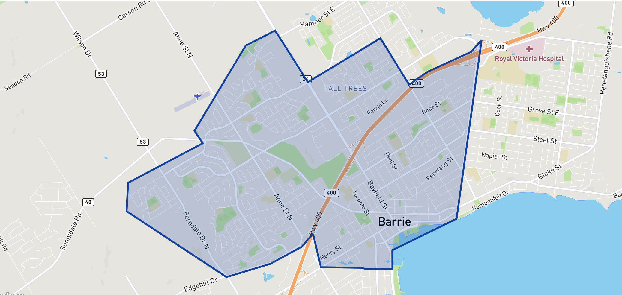 Barrie North Collegiate Institute neighbourhood borders Barrie North Collegiate Institute neighbourhood borders