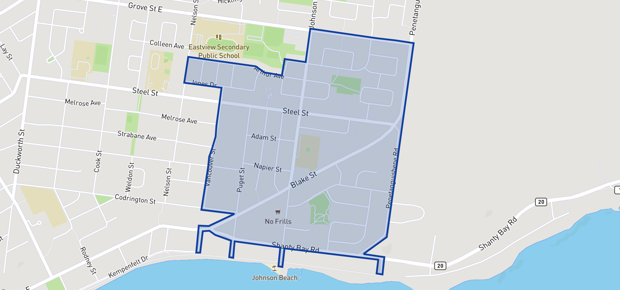 Johnson Street Public School neighbourhood borders Johnson Street Public School neighbourhood borders