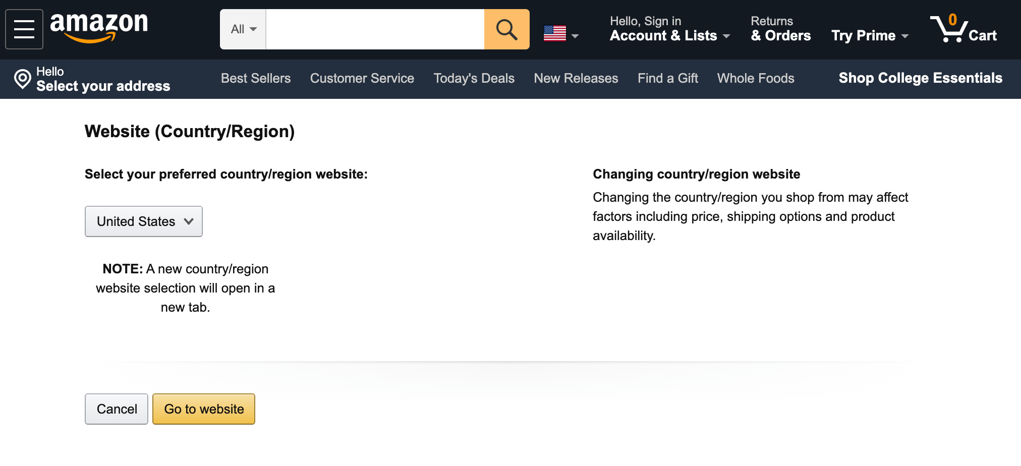 Amazon US Select Country