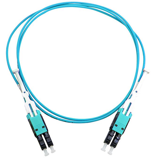 Duplex patch cord, LC-LC, 50/OM3, UB, turquoise