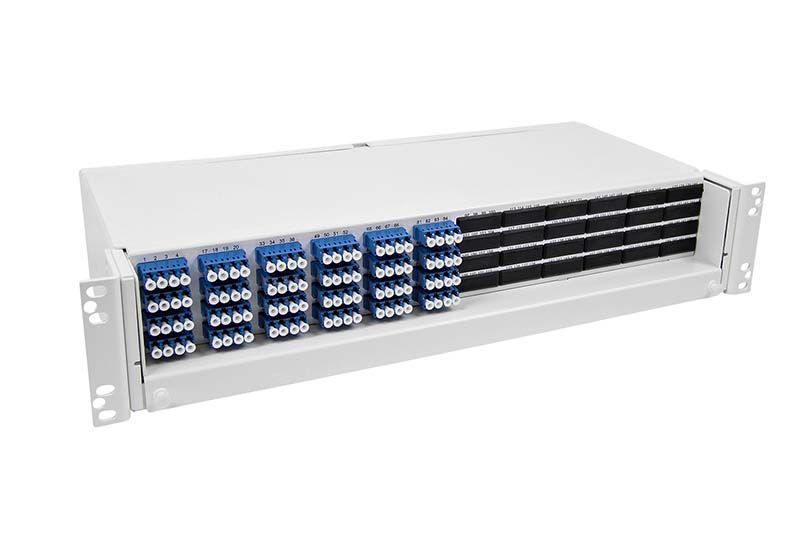 Fiber optic Patch Panel 2U, 96 LC/PC adapters and pigtails pre-assembled, 9/OS2