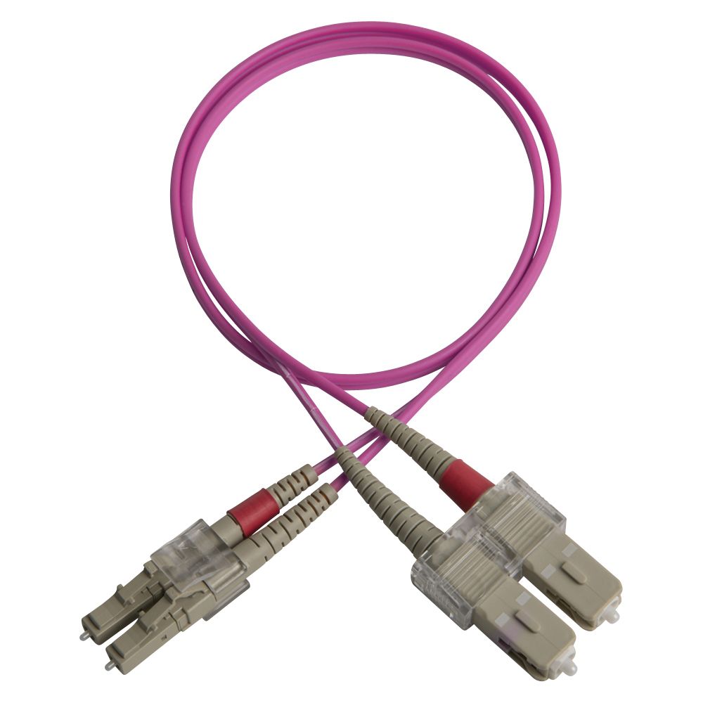 Duplex patch cord, ST-SC, 50/OM4/2000, 15 m, violet