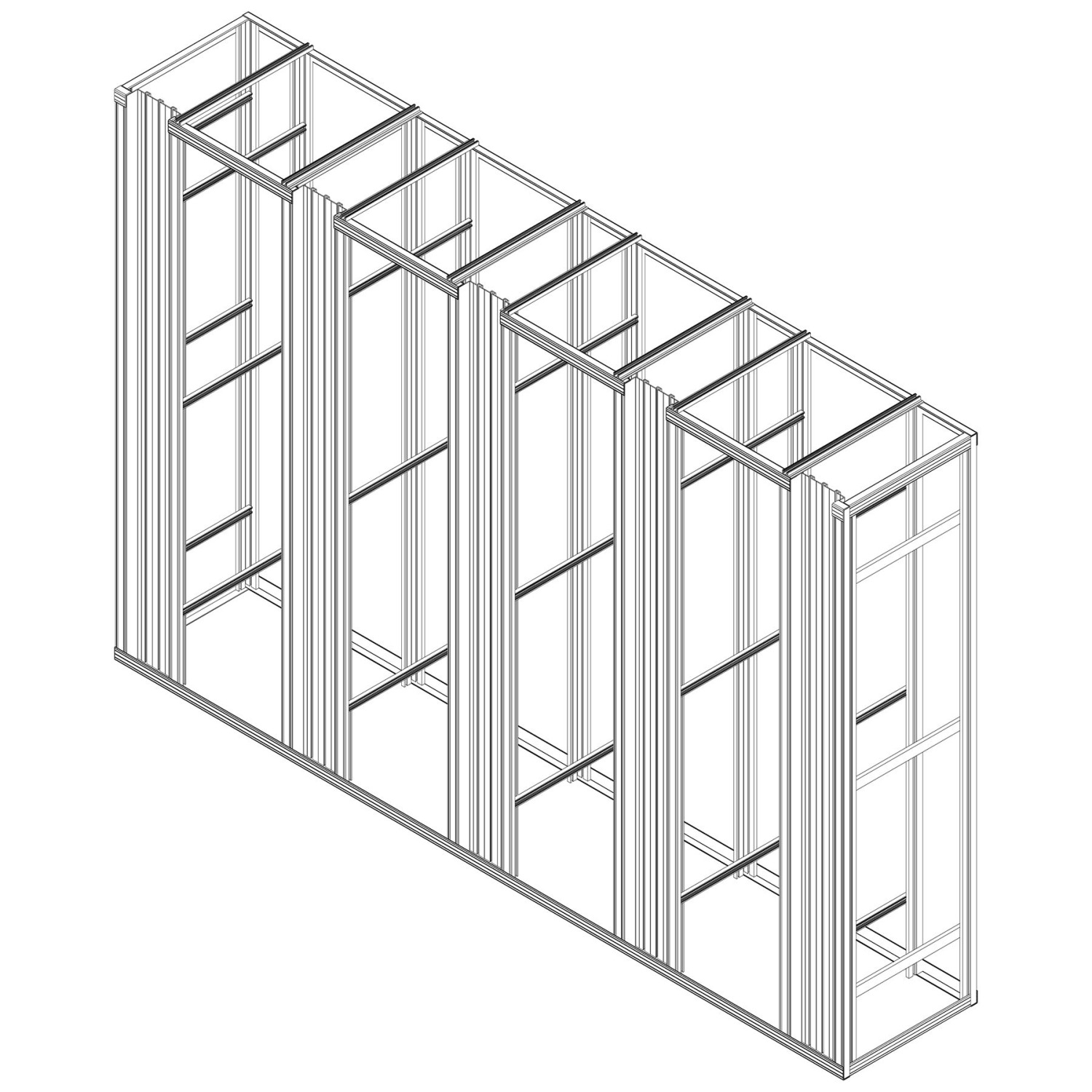 Open frame with 4 sections and 5 cable organizers