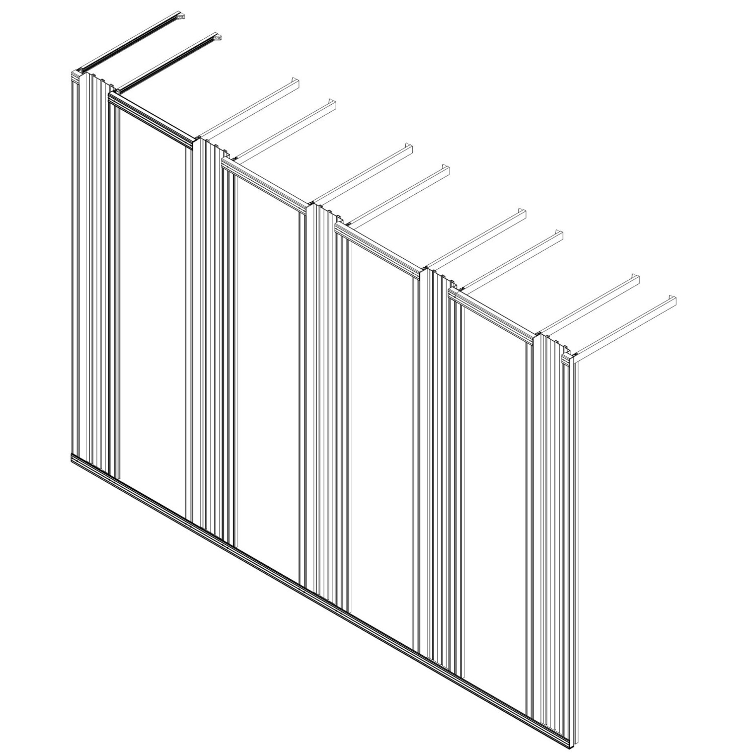 Wall mounted rack with 4 sections and 5 cable organizers