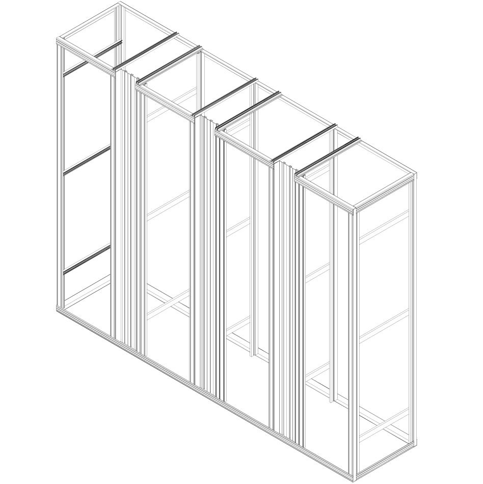 Open Frame Rack 4x 19", B1769xD600, 3x organizers