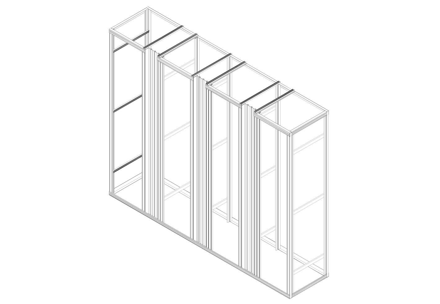 Frittstående Flexi Rack med 4 fag og 3 sideorganisatorer