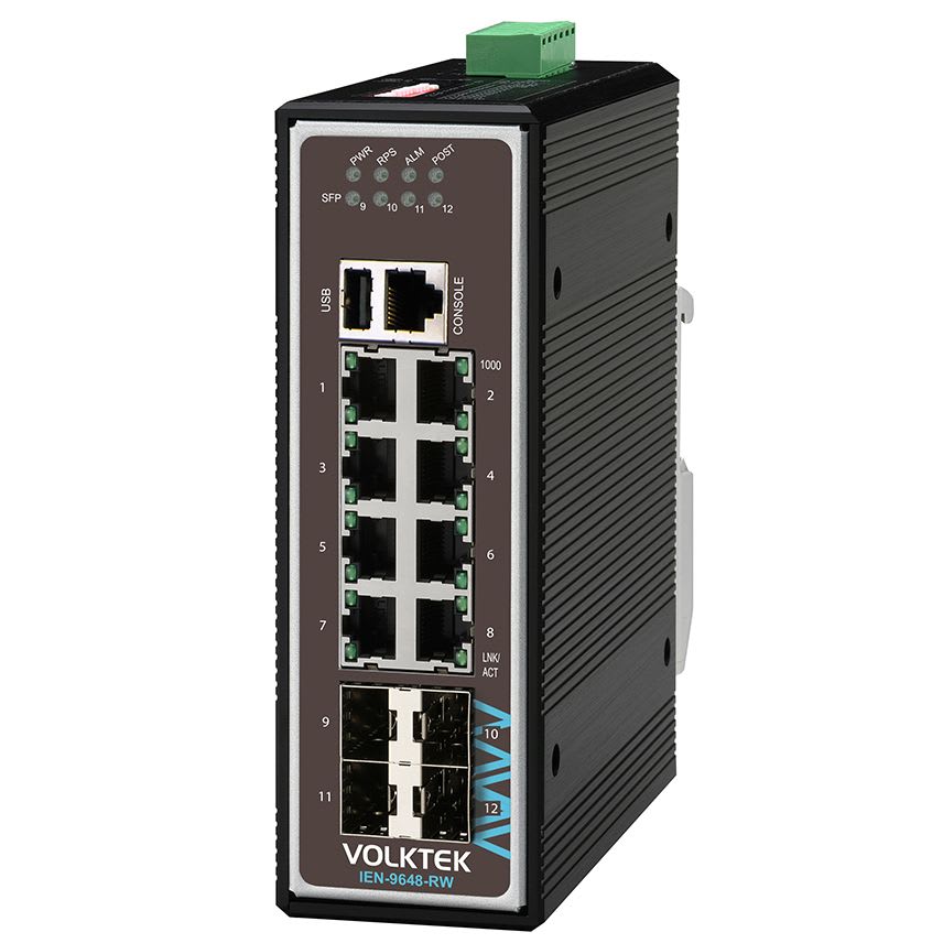 8x10/100/1000 + 4xSFP, 12-60VDC, DIN, IP30, -40°C, USB, JB