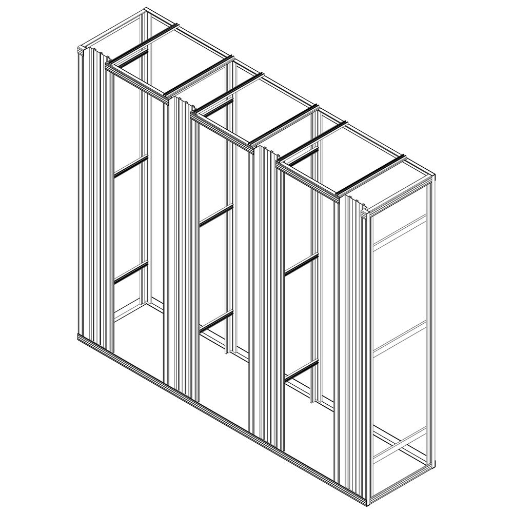 Frittstående Flexi Rack med 3 fag og 4 sideorganisatorer