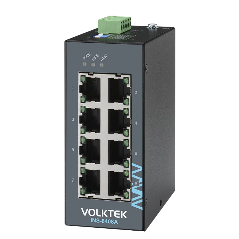 8x10/100/1000Base-T, 9-47 VDC, DIN, -40°C