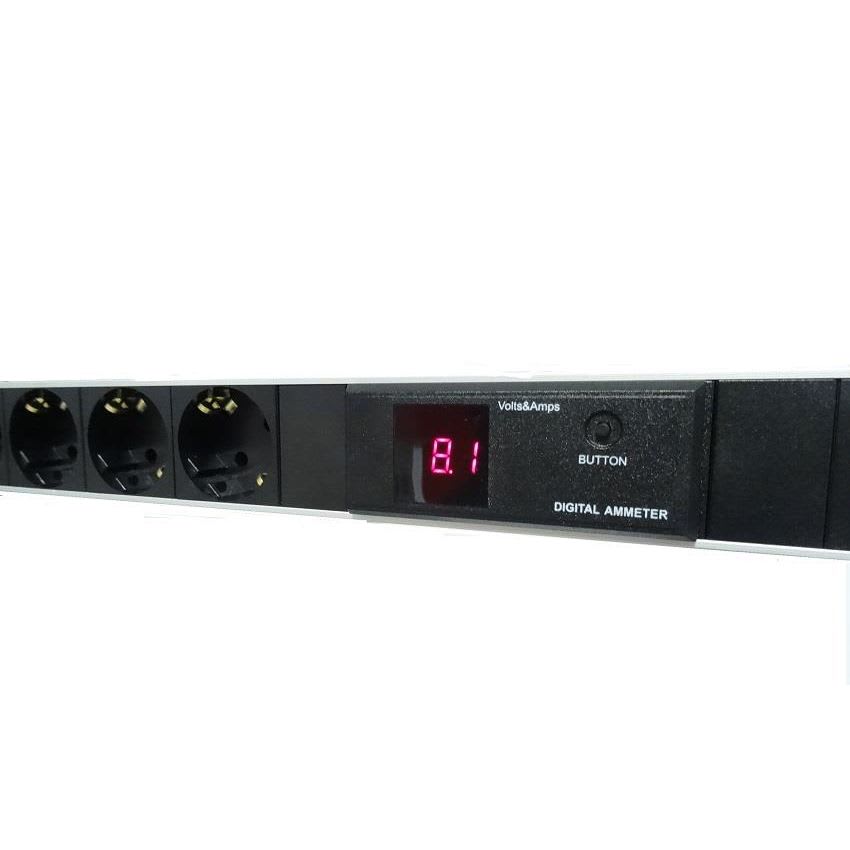 19 Powerlist 5x230V, 3m kabel m amp + volt meter