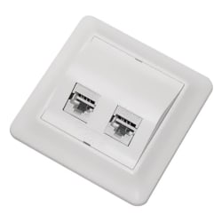 Vegguttak Cat6A 2xRJ45 UTP, Polarhvit, keystonekont, 84x84
