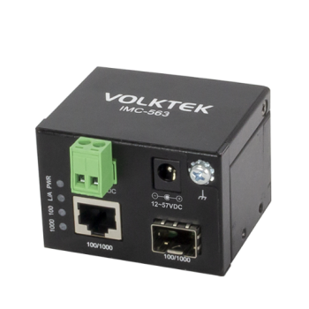 Industrial Media converter, 1x10/100/1000Base-T to SFP, 12-57 VDC, DIN, -20°C