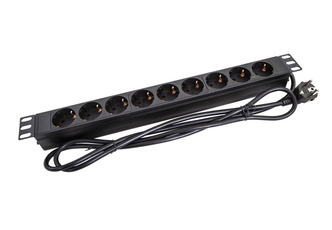 Power socket rail 230V, 19", 9 outlets