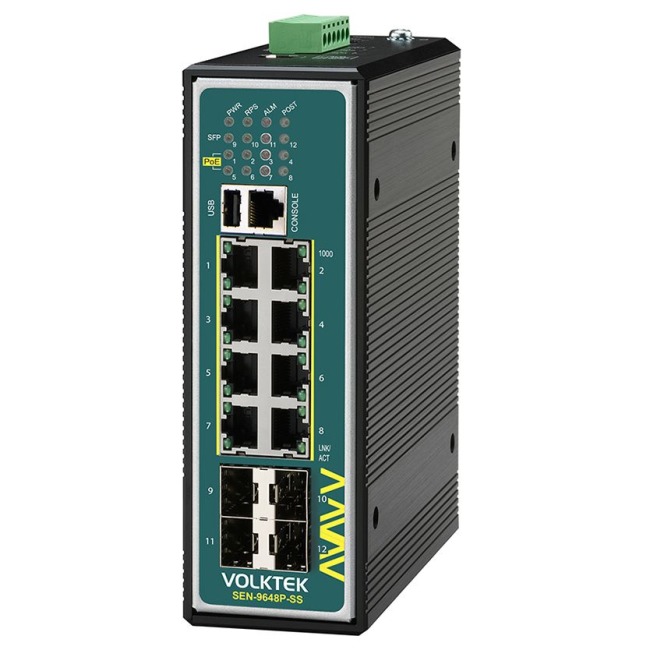 8x10/100/1000 + 4xSFP, 12-60VDC, DIN, IP30, -40°C, USB, Sub Station