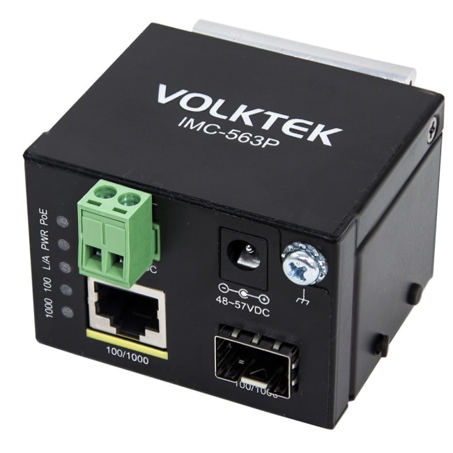 1x10/100/1000Base-T til 100/1000 SFP, PoE+, 48-57 VDC, -40°C