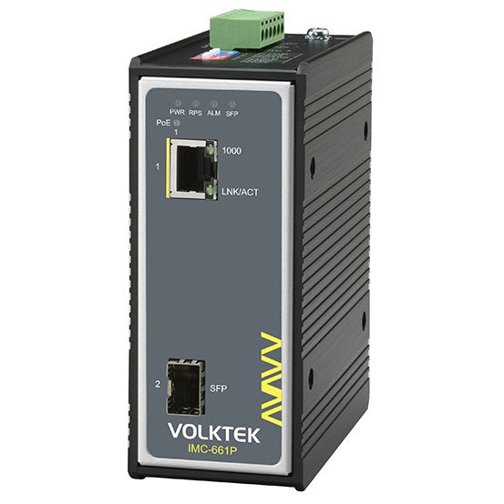 1x10/100/1000Base-T til SFP, PoE, 48-57 VDC, DIN, -40°C