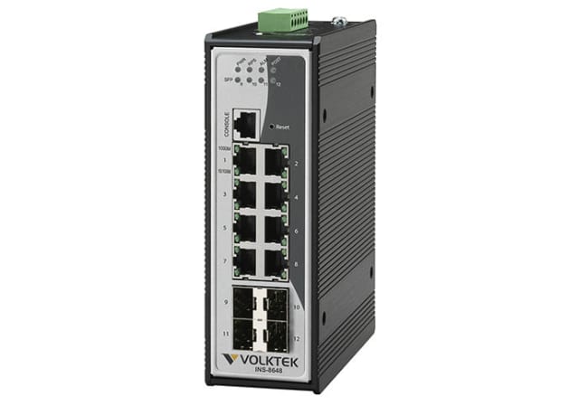 8x10/100/1000Base-T + 4xSFP, 48-57 VDC, DIN, -40°C, L2 Mgt