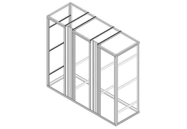 Frittstående Flexi Rack med 3 fag og 2 sideorganisatorer