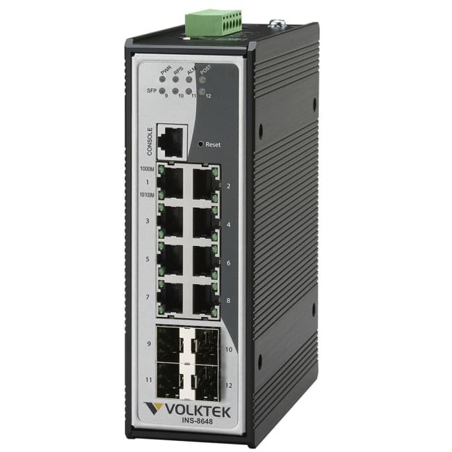 8x10/100/1000Base-T + 4xSFP, 12-60 VDC, DIN, -10°C, L2 Mgt