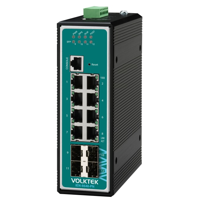 8x10/100/1000 + 4x1000 SFP, DIN, -40°C, 12-60 VDC, Profinet