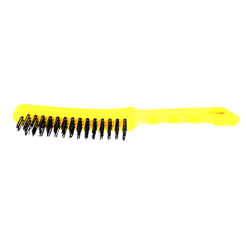 WIRE BRUSH 4 ROW STEEL HAWK YELLOW PLASTIC HANDLE. 0.35MM WIRE