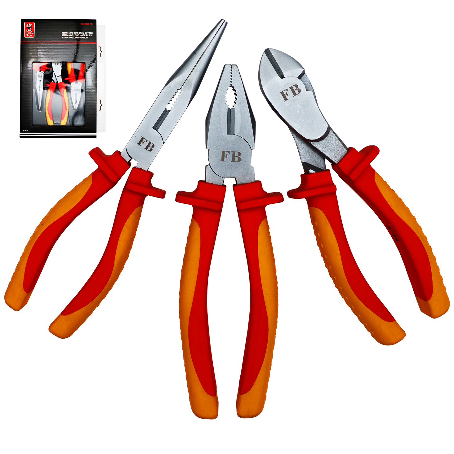 PLIER SET 3PC VDE FB HEAVY DUTY INSULATED 1000V Fowkes Bros