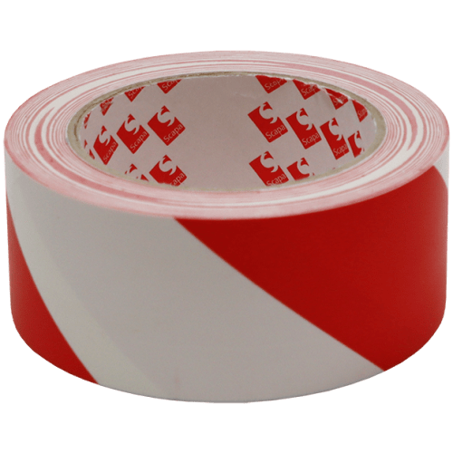 TAPE FLOOR MARKING 50MMX33M RED/WHITE - 160 MIC PVC TAPE - NATURAL