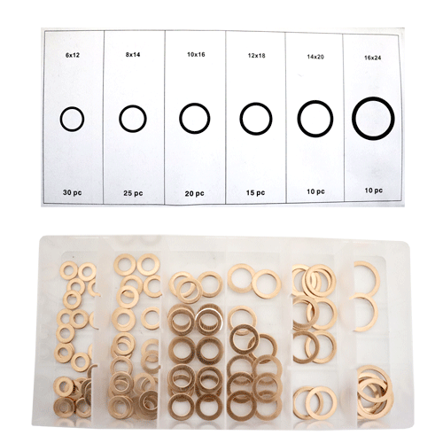 ASSORT COPPER WASHER 110PC - FLAT COPPER WASHERS - 6,8,10,12,14