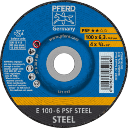 GRINDING DISC STL 100 X 6.0 PSF PFERD - FOR STEEL - UNIVERSAL LINE