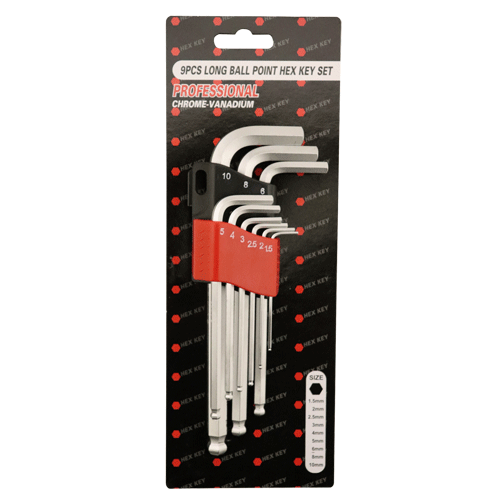 ALLEN K/SET B/P 1.5-10MM L/S FB - 9PC - CHROME -LONG- PLASTIC CLIP ...